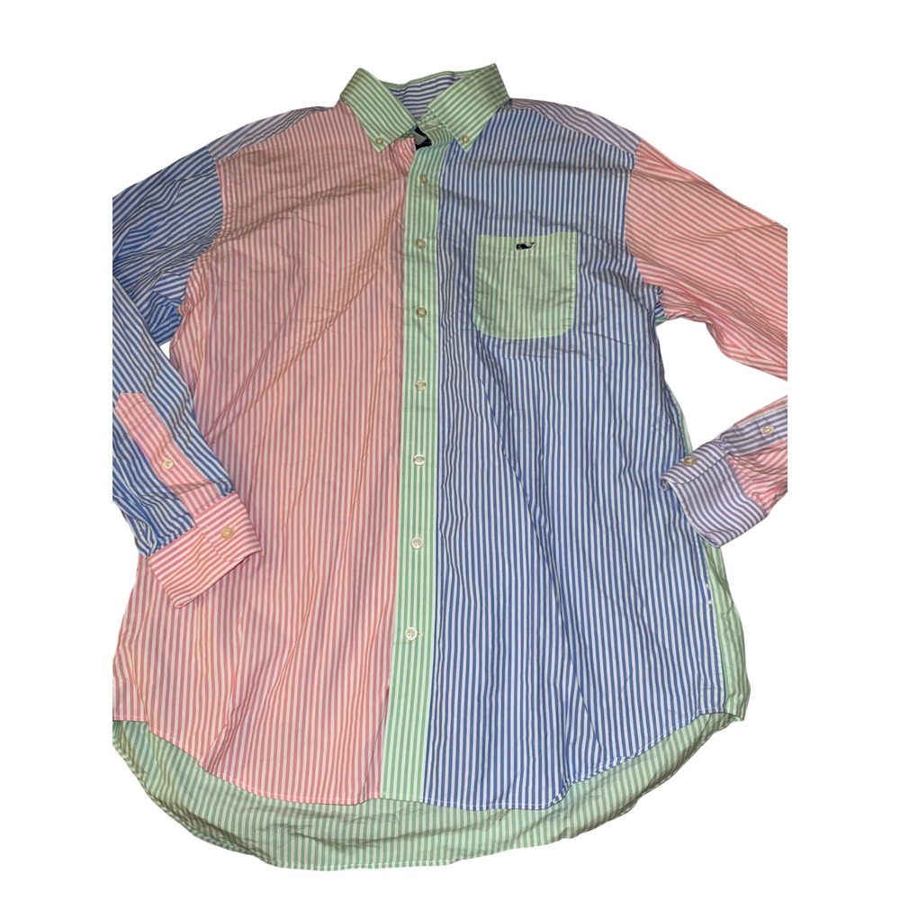 Vineyard Vines Mens Patchwork Striped Button Down Shirt Multi Color Long Sleevel